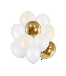 Set baloane latex 27-30 cm (12"), alb, 10 bucăți