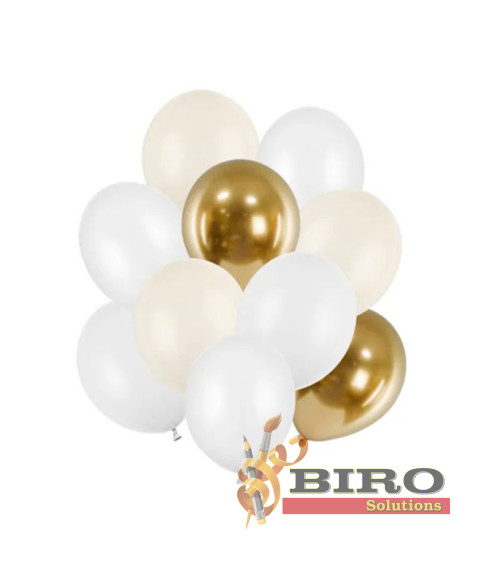 Set baloane latex 27-30 cm (12"), alb, 10 bucăți