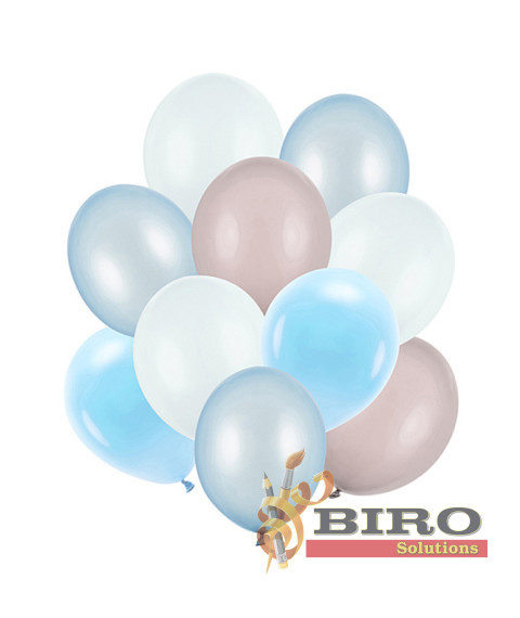 Set baloane latex 27-30 cm (12"), mix albastru, 10 bucăți