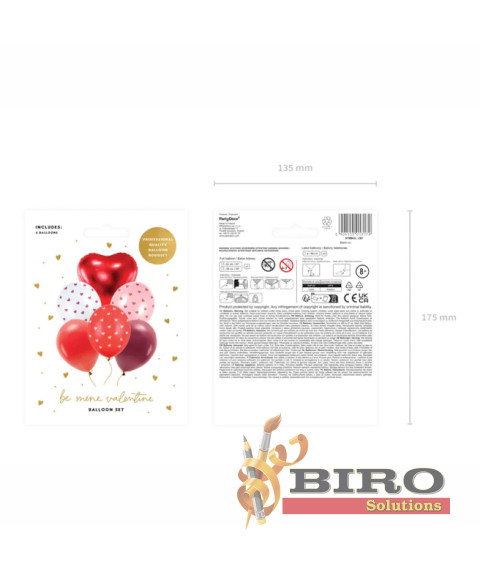 Set de baloane Be My Valentine, 50 cm, 6 bucăți, PartyDeco