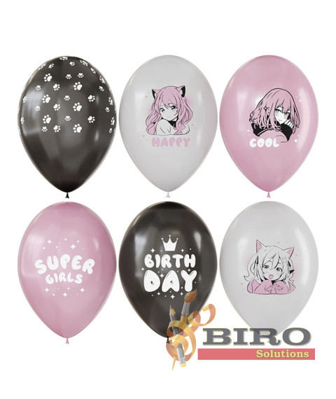 Set baloane latex 30 cm, MESHU "Anime Party", pastel, mix, 12 bucăți