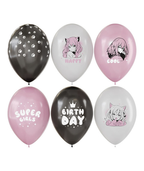 Set baloane latex 30 cm, MESHU "Anime Party", pastel, mix, 12 bucăți