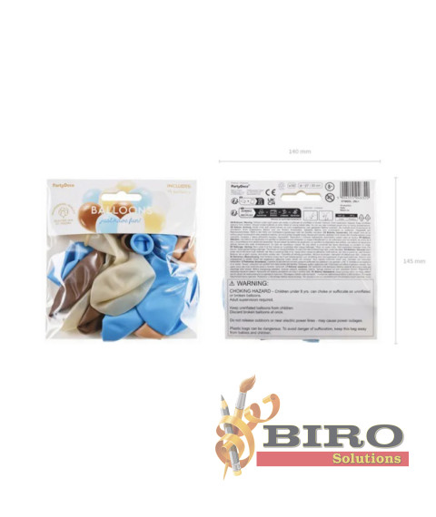 Set baloane latex 27-30 cm (12"), mix albastru deschis-cafeniu, 10 bucăți