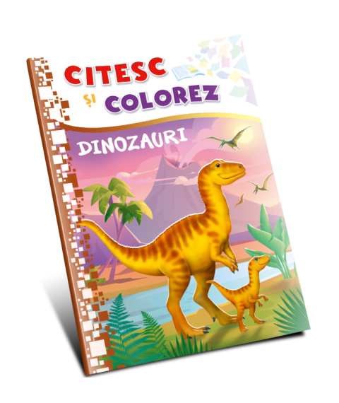 Citesc și colorez (pe silabe). Dinozauri