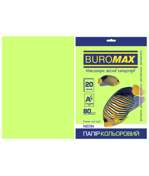 Hârtie color A4 80 g Buromax NEON verde, 20 file