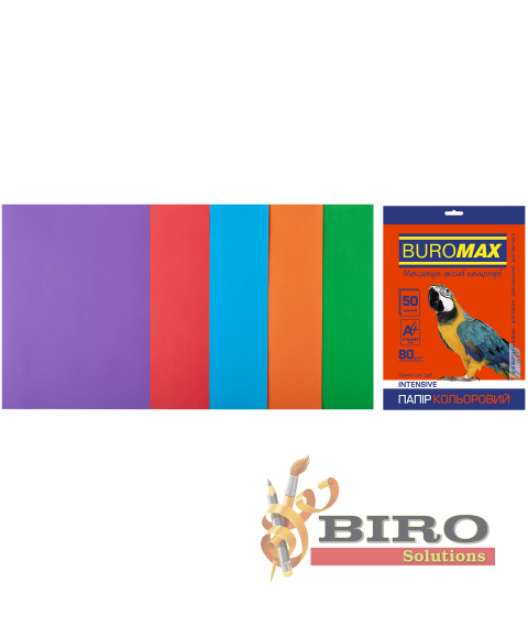 Hârtie color Buromax A4, 80 g/m², 5 culori intensive, 50 file