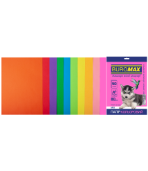 Hârtie color Buromax NEON + INTENSIVE, 10 culori, 50 foi, 80 g/m²