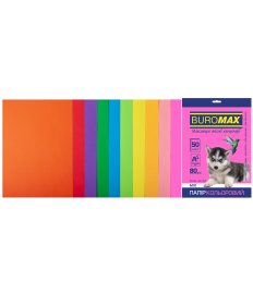 Hârtie color Buromax NEON + INTENSIVE, 10 culori, 50 foi, 80 g/m²