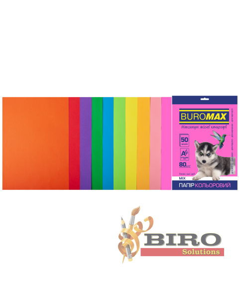 Hârtie color Buromax NEON + INTENSIVE, 10 culori, 50 foi, 80 g/m²