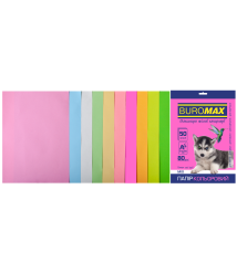 Hârtie color Buromax PASTEL + NEON, 10 culori, 50 coli A4, 80 g/m²