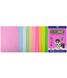Hârtie color Buromax PASTEL + NEON, 10 culori, 50 coli A4, 80 g/m²