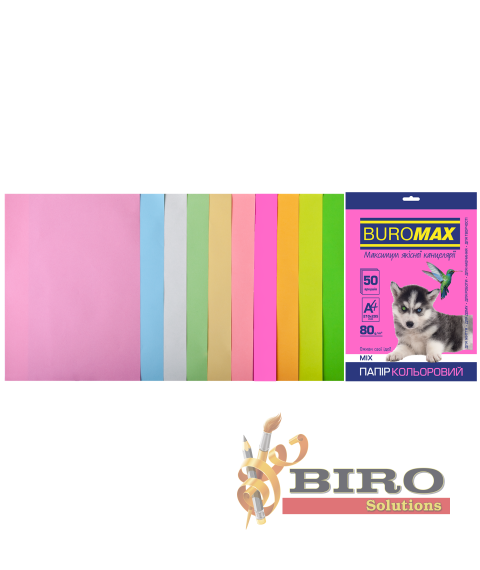 Hârtie color Buromax PASTEL + NEON, 10 culori, 50 coli A4, 80 g/m²