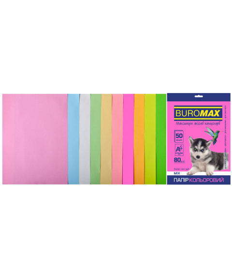 Hârtie color Buromax PASTEL + NEON, 10 culori, 50 coli A4, 80 g/m²