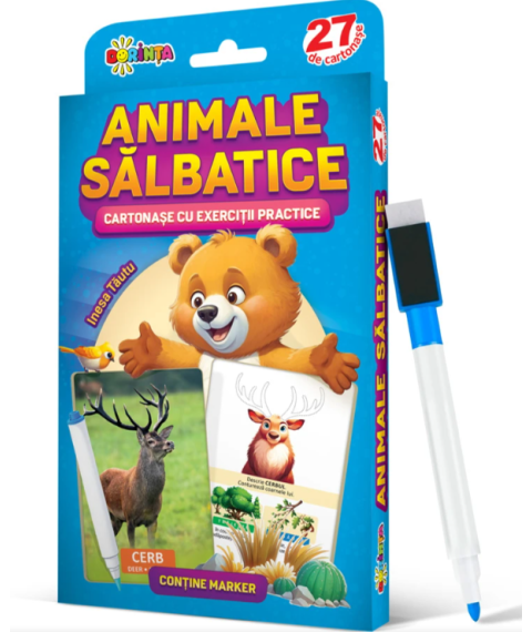 27 de cartonașe. Scrie și șterge. Animale sălbatice: cartonaşe cu exerciţii practice