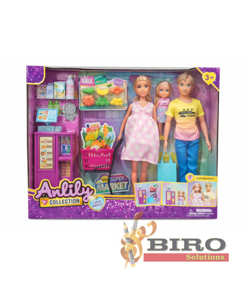 Familie de 3 păpuși cu set „Supermarket”, cod 962050