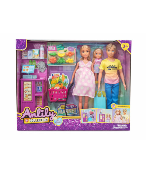 Familie de 3 păpuși cu set „Supermarket”, cod 962050
