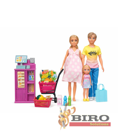 Familie de 3 păpuși cu set „Supermarket”, cod 962050