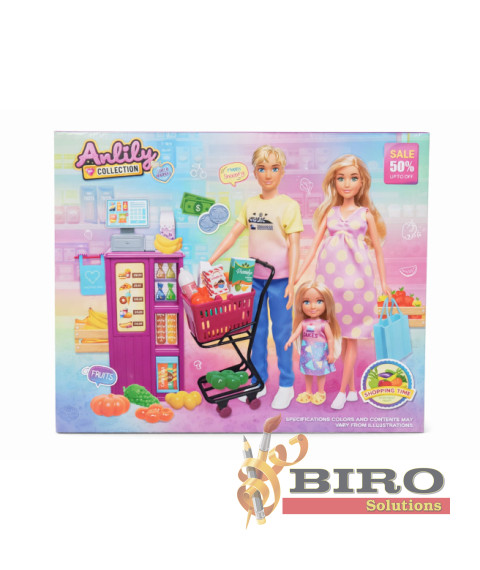 Familie de 3 păpuși cu set „Supermarket”, cod 962050