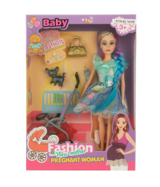 Păpușa „Mama și bebeluș”, cu un câine gri, cod 919143