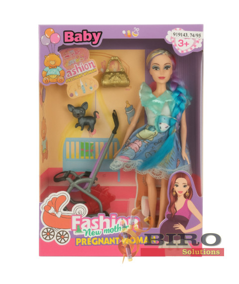 Păpușa „Mama și bebeluș”, cu un câine gri, cod 919143