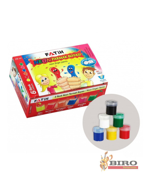 Guașă pentru degețele FATIH Neon, 6 culori × 25 ml