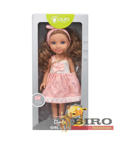 Păpușă Pure Baby de 14", rochie roz cu fundă, cod 962095