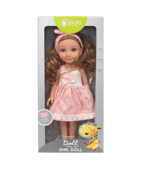 Păpușă Pure Baby de 14", rochie roz cu fundă, cod 962095