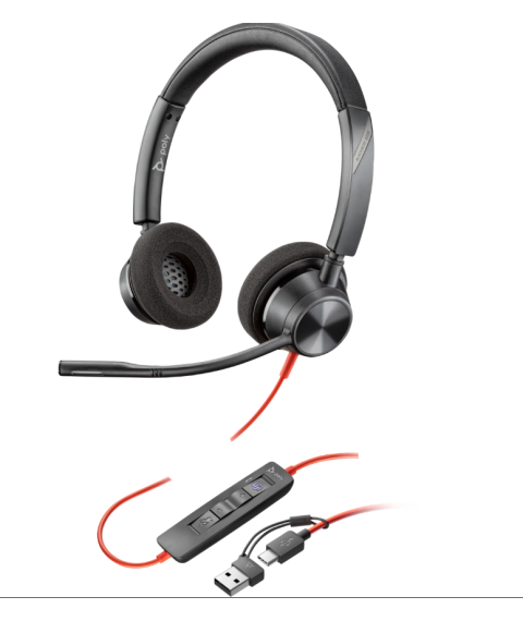 Casti Poly Blackwire 3320 stereo Microsoft Teams Certified + adaptor USB-C/A