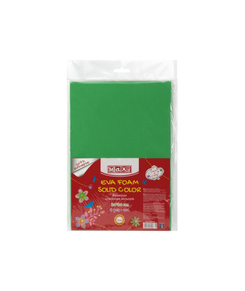 Hirtie gumata autoadeziva (Foamiran) 20x30cm 2mm. Verde, set din 5 bucăți
