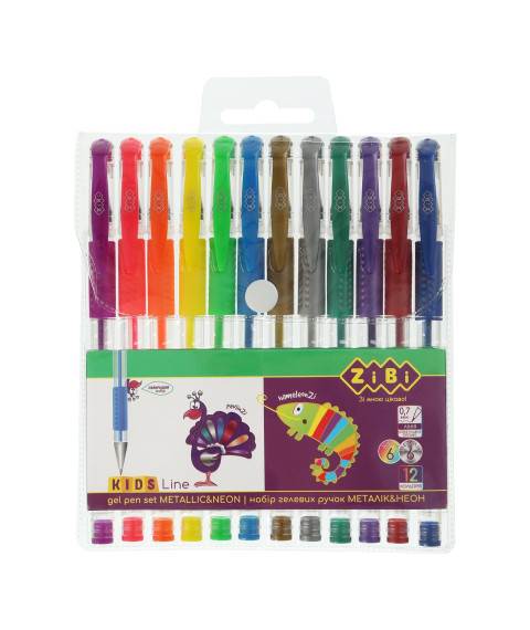 Set 12 pixuri cu gel, NEON + METALIC, in cutie de plastic, Linia KIDS