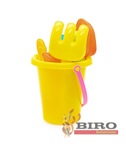 Set pentru nisip, galetușă + 7 piese, galben, cod 472002