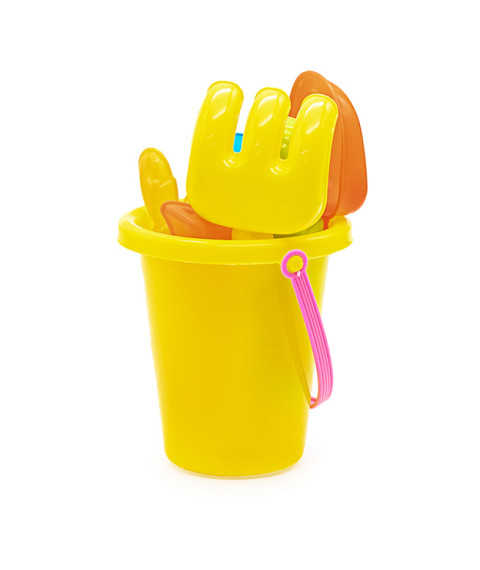 Set pentru nisip, galetușă + 7 piese, galben, cod 472002