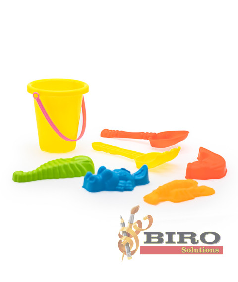 Set pentru nisip, galetușă + 7 piese, galben, cod 472002