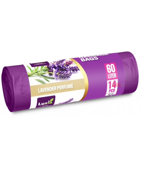 LUXIA Pungi p/u gunoi cu urechi 60 L 14 buc. cu aroma lavanda (violet) LUX-4077