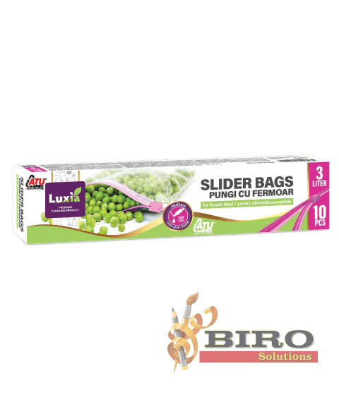 Pungi alimentare LUXIA 3 L – 10 buc. – LUX-4058 – zip-lock, pentru congelare și depozitare