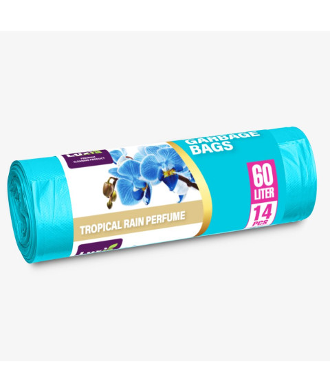 LUXIA Pungi p/u gunoi cu urechi 60 L 14 buc. cu aroma ploaie tropicala LUX-4101