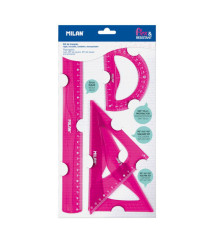 Set de rigle din plastic MILAN, 4 elemente, roz