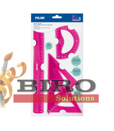 Set de rigle din plastic MILAN, 4 elemente, roz