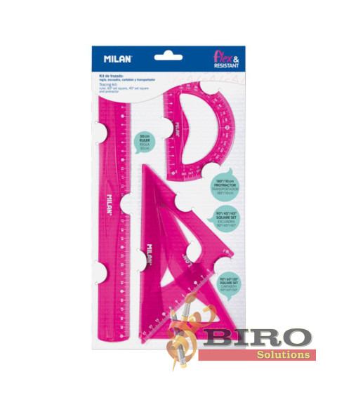 Set de rigle din plastic MILAN, 4 elemente, roz