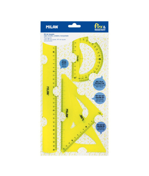 Set de rigle din plastic MILAN, 4 elemente, galben