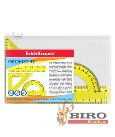Set de rigle din plastic Erich Krause Neon 4 elemente (rigla 15 cm), galben