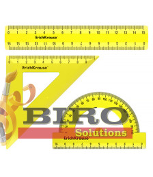 Set de rigle din plastic Erich Krause Neon 4 elemente (rigla 15 cm), galben