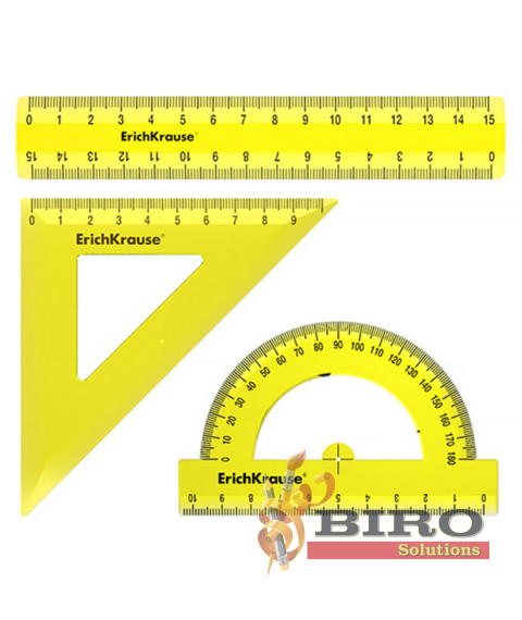 Set de rigle din plastic Erich Krause Neon 4 elemente (rigla 15 cm), galben