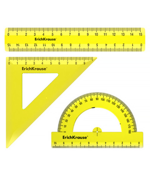 Set de rigle din plastic Erich Krause Neon 4 elemente (rigla 15 cm), galben