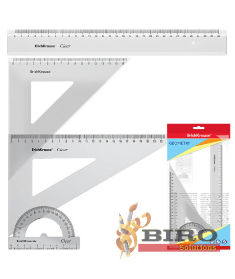 Set de rigle din plastic Erich Krause Clear 4 elemente (rigla 30cm), transparent