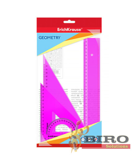 Set de rigle din plastic Erich Krause Neon 4 elemente (rigla 30cm), roz