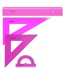 Set de rigle din plastic Erich Krause Neon 4 elemente (rigla 30cm), roz