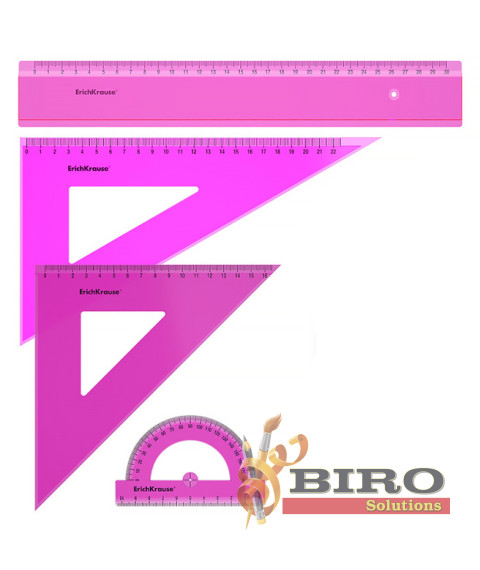 Set de rigle din plastic Erich Krause Neon 4 elemente (rigla 30cm), roz