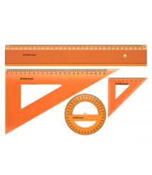 Set de rigle din plastic Erich Krause Neon 4 elemente(rigla 30 cm), portocaliu