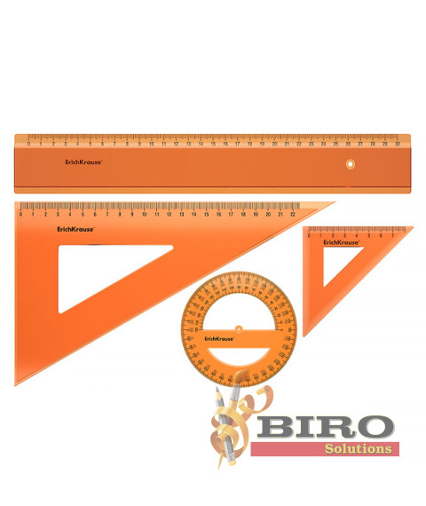 Set de rigle din plastic Erich Krause Neon 4 elemente(rigla 30 cm), portocaliu